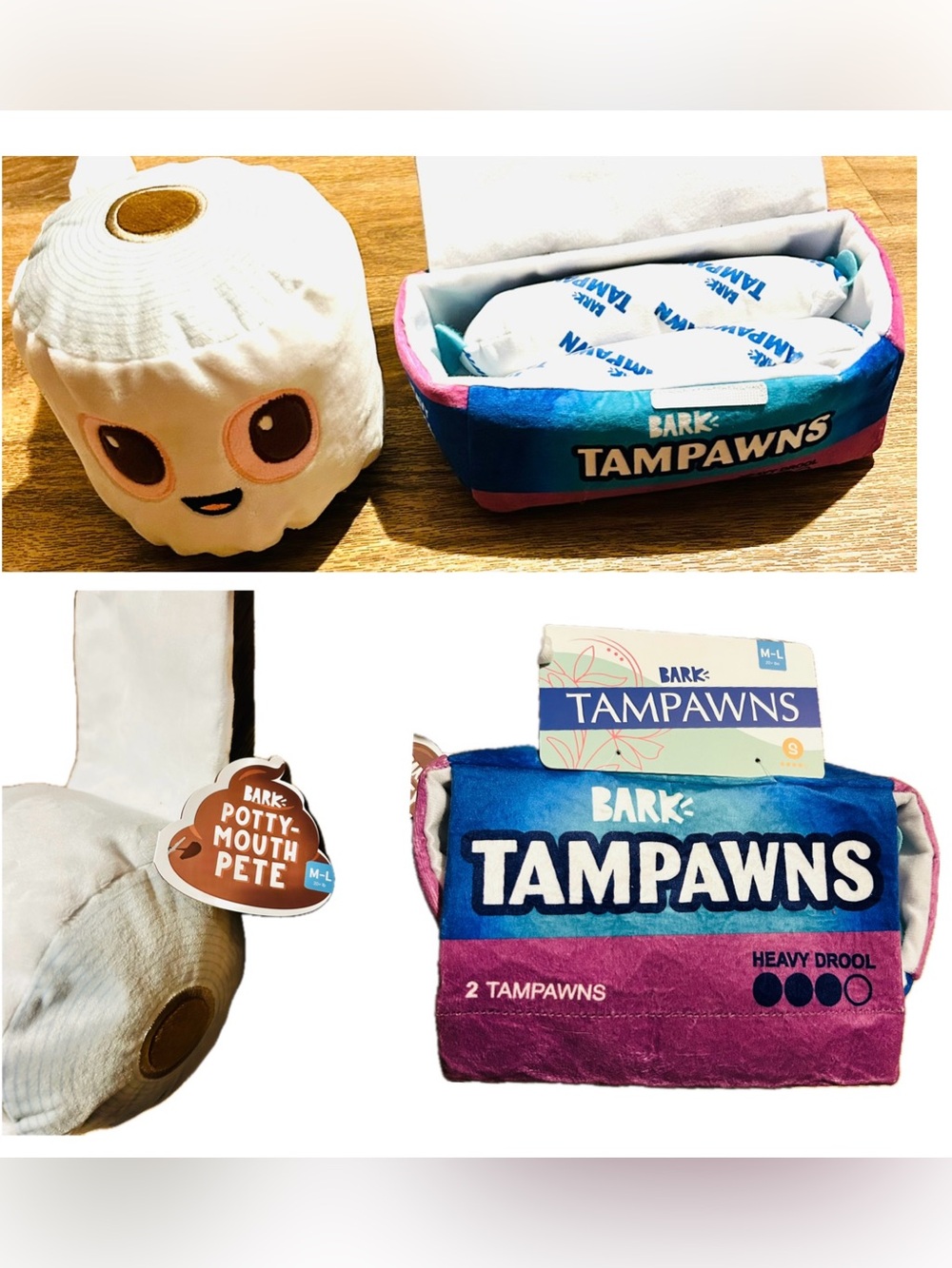 NWT BarkBox "Tampawns" Dog Toy Set & Potty-Mouth Pete 2-in-1 Dog Toy.